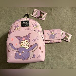 Loungefly Kuromi Baku Snacks Mini Backpack and wallet bundle